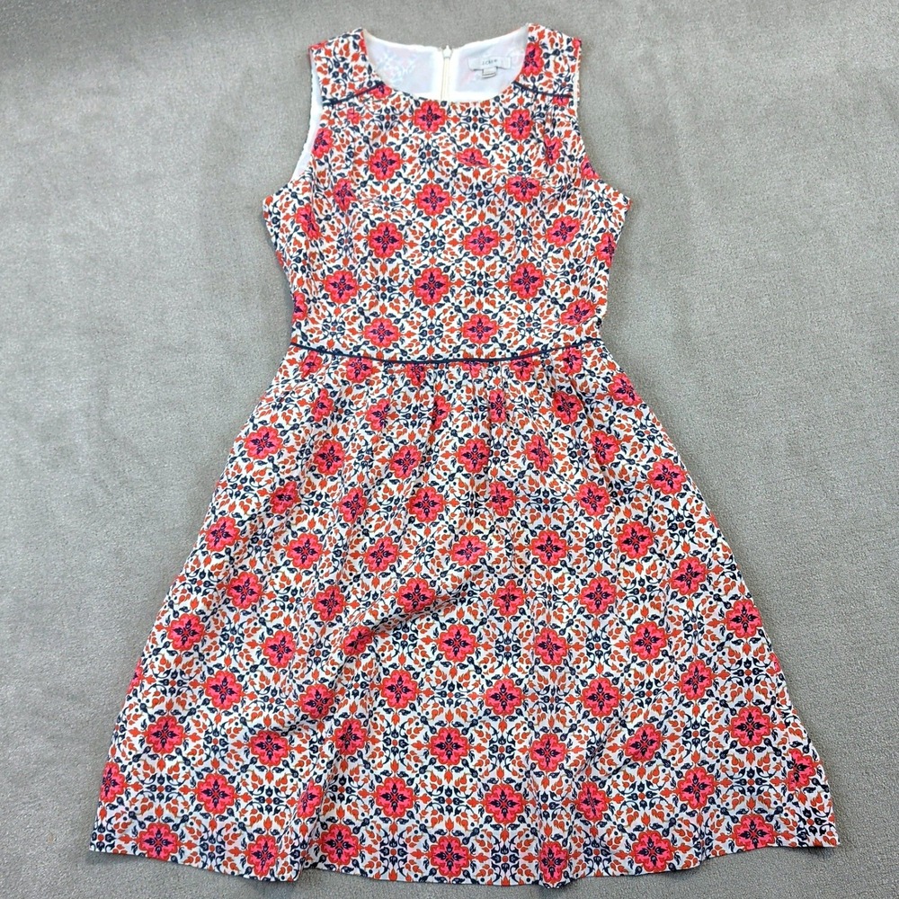J.Crew Silk Dress Womens 0 Floral Medallion Fit Flare Sleeveless Pockets Boho